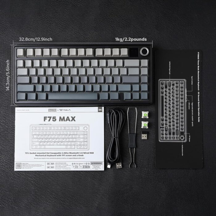 EPOMAKER X AULA F75 MAX Tri-Mode Wireless Gaming Keyboard, TFT Screen, Knob, Hot Swappable, 2.4GHz/Type-C/BT5.0, Gasket Creamy, for PC/Mac/Office/Gaming (Black Gradient) - Image 8