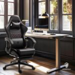 Dowinx Gaming Chair Office Chair PC Chair with Massage Lumbar Support, Racing Style PU Leather High Back Adjustable Swivel Task Chair with Footrest (Black) - Image 7