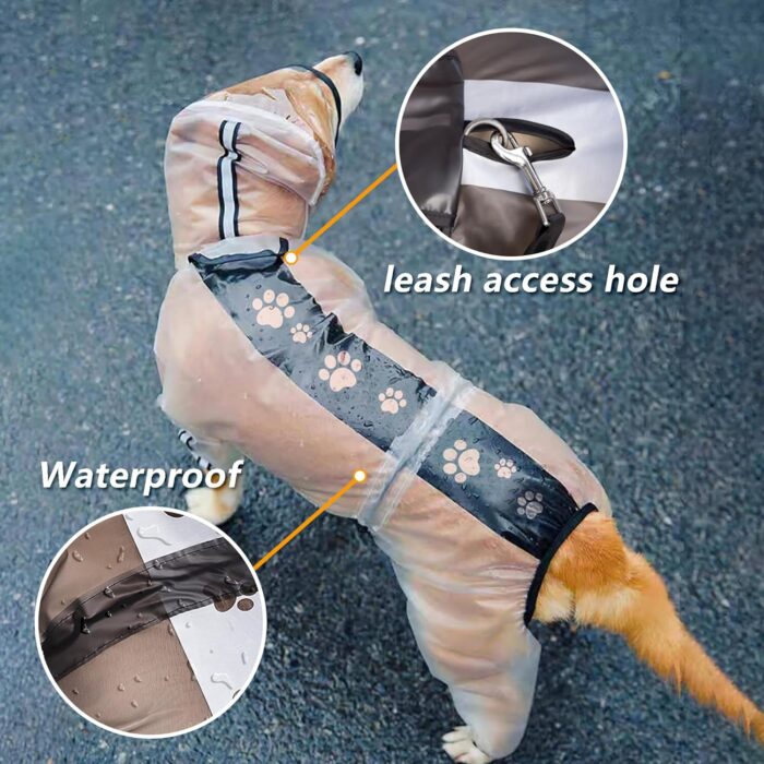 Olsa Dog Raincoat, Dog Hooded Slicker Poncho, 4 Legs Dog Rain Jacket with Reflective Stripe, Transparent Water Proof Resistant Dog Rain Snow Clothes for Small Medium Large Dogs - Image 4
