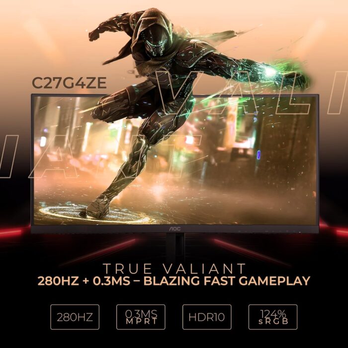 AOC C27G4ZE 27" 280Hz Curved Ultra-Fast Gaming Monitor, 1920 × 1080 (FHD), 0.3ms, Fast VA, 1500R, Adaptive Sync, Three-sided frameless design, Black - Image 6