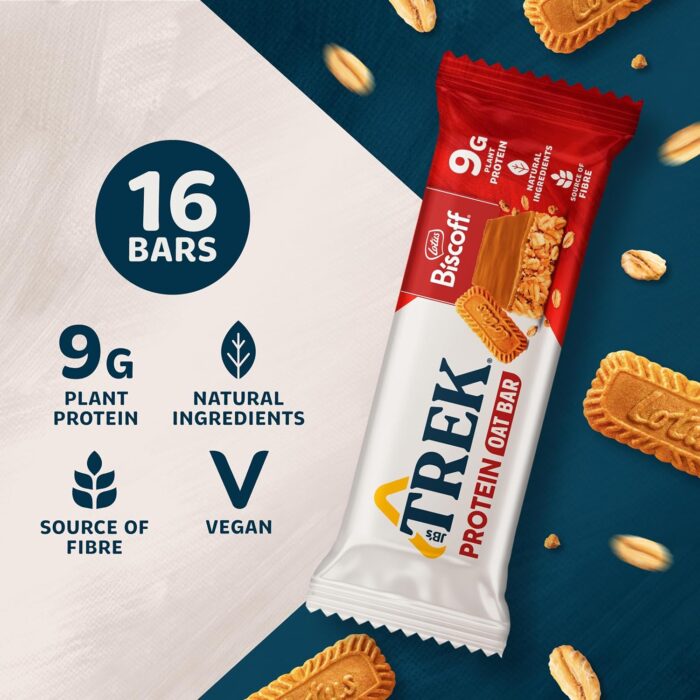 TREK High Protein Flapjack Biscoff - Gluten Free - Plant Based - Vegan Snack - 50 g x 16 Bars - Image 3