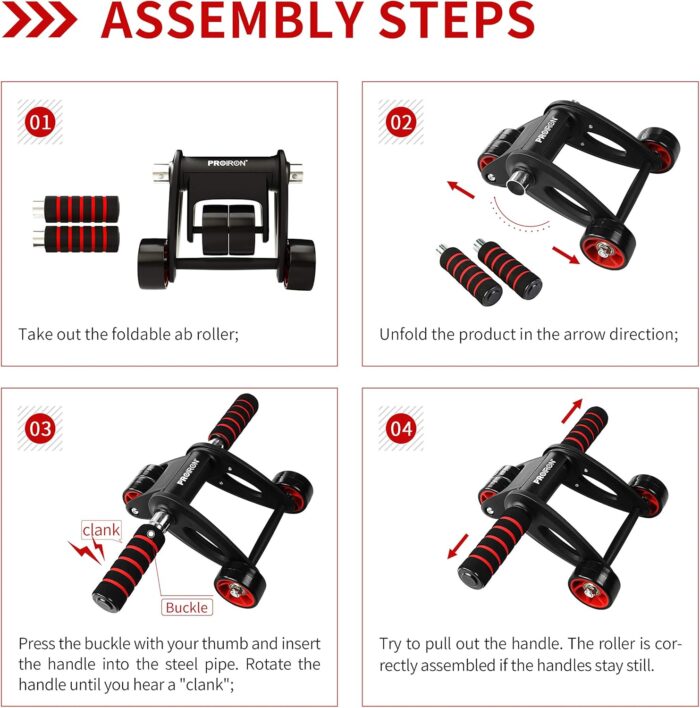PROIRON AB Roller AB Wheel, 4 Wheels Foldable Ab Roller Wheel Exercise Equipment Innovative Ergonomic Noise-Free Abdominal Roller with Anti-Slip Handles for Abs&Core Workout - Image 5