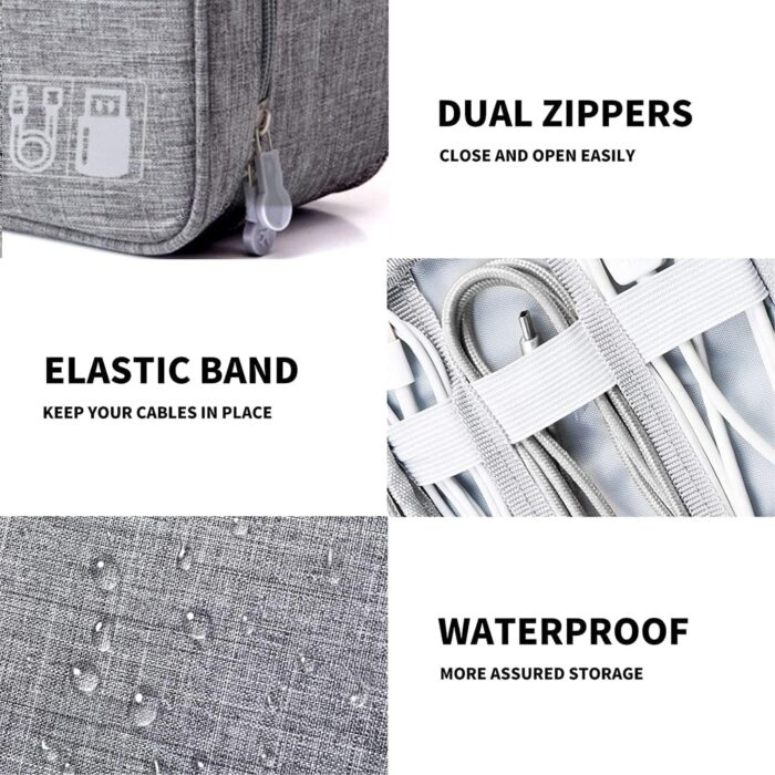 Cable Organizer Bag,Waterproof Travel Electronic Storage with Adjustable Divider Shockproof Portable,for SD Card Case,USB Flash Drive,Charging Cords,USB Charger,Mini Tablet - Image 3