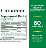 Nature's Bounty Cinnamon 2000mg Plus Chromium, Sugar Metabolism Support Supplement, 60 Capsules - Image 2