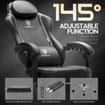 Dowinx Multi-Functional Gaming Chair, Ergonomic High Back Reclining & Height Adjustable PU Leather Computer Chairs with Massage Cushion, Neck & Lumbar Support, Footrest (Black) - Image 7