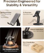 Cooper 360 Stand - Adjustable Cell Phone Stand for Desk | 360 Click-Rotating, Multi-Angle, Non-Slip Metal Base, Foldable & Portable | iPhone Stand for Desk, Cell Phone Stand Holder (Piano Black) - Image 3