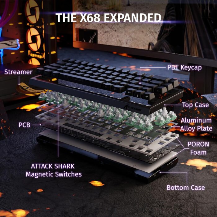 ATTACK SHARK X68 HE 8000Hz Rapid Trigger Keyboard, 0.01mm RT Accuracy Wired Gaming Keyboard with Magnetic Switch, Adjustable Actuation, Rapid Trigger, Snap Tap, RGB Lighting for PC/Mac, Black Contours - Image 9