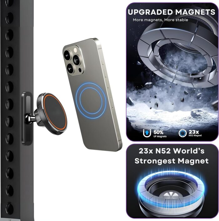 BIJASANI 2025 Upgraded Dual Magnetic 360 Degree Mobile Holder for Gym, Magsafe Compatible with Super Strong N52 Magnets, Best Gift for Gym Lovers (M11_Dual_Magnet) - Image 2