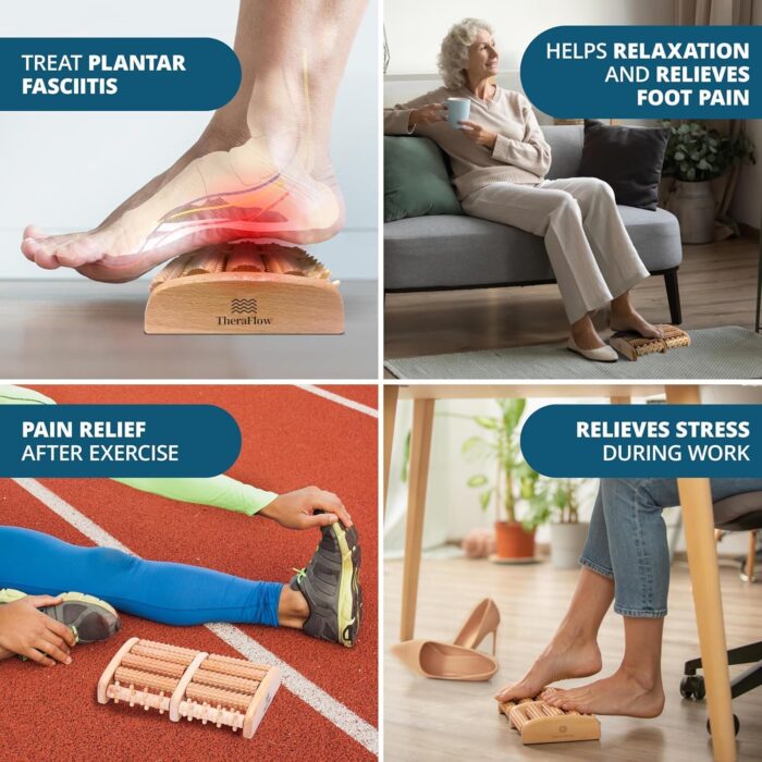 TheraFlow Double Foot Massager Size L - Original Shiatsu Acupressure - Plantar Fasciitis Relief – Plantar Reflexology Diagram/Instructions for Use – Wood - Image 4
