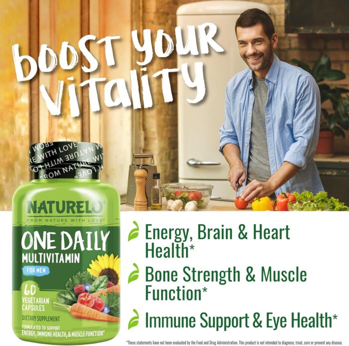 NATURELO One Daily Multivitamin for Men - with Vitamins & Minerals + Organic Whole Foods - Supplement to Boost Energy, General Health - Non-GMO - 60 Capsules - 2 Month Supply - Image 5