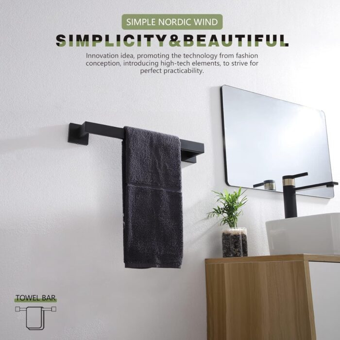 KOKOSIRI 16-Inch Single Towel Bar, Bathroom Kitchen Towel Holder, Wall Mounted SUS304 Stainless Steel Towel Rack, Matte Black, B4003BK-L16 - Image 5