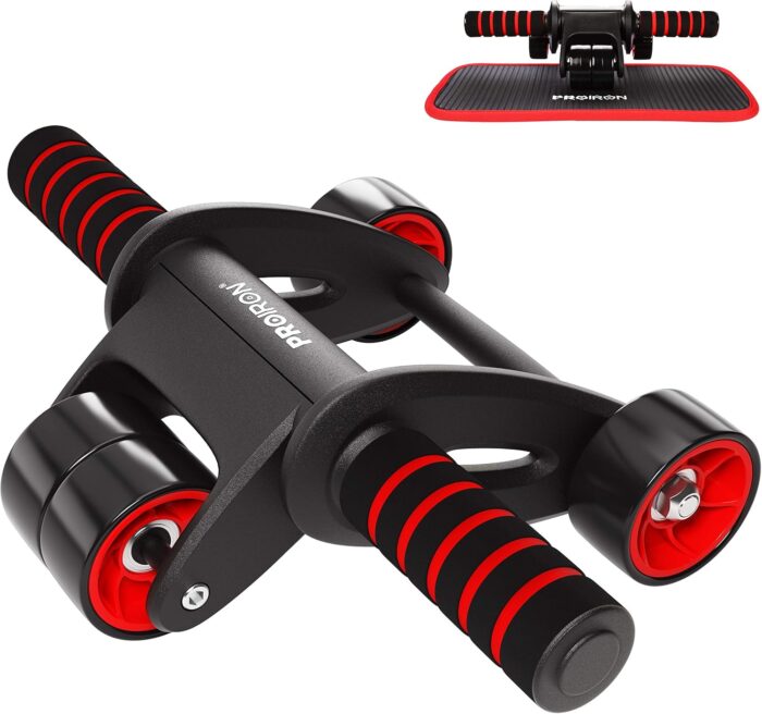 PROIRON AB Roller AB Wheel, 4 Wheels Foldable Ab Roller Wheel Exercise Equipment Innovative Ergonomic Noise-Free Abdominal Roller with Anti-Slip Handles for Abs&Core Workout