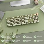 SEUNKWANG EWEADN Typewriter Style Mechanical Gaming Keyboard,104 Keys Backlit LED Keyboard, Media Control Knob, Wired Computer Keyboard Pink Switch for Windows/Mac/PC-Green - Image 2