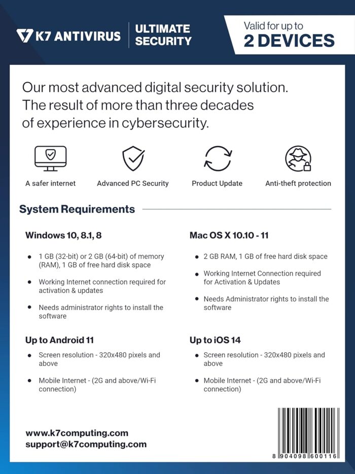 K7 Ultimate Security Antivirus Software 2025 |2 Devices, 1 Year| Threat Protection, Internet Security, Data Backup, Mobile Protection| Windows laptop, PC, Mac®, Phones, Tablets - Image 2