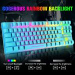 Wireless Gaming Keyboard and Mouse Combo with 87 Key Rainbow LED Backlight Rechargeable 3800mAh Battery Mechanical Feel Anti-ghosting Ergonomic Waterproof RGB Mute Mice for Computer PC Gamer (Blue) - Image 5