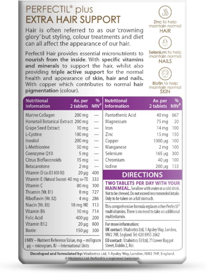 Perfectil Vitabiotics Plus Hair, 60 Tablets - Image 2
