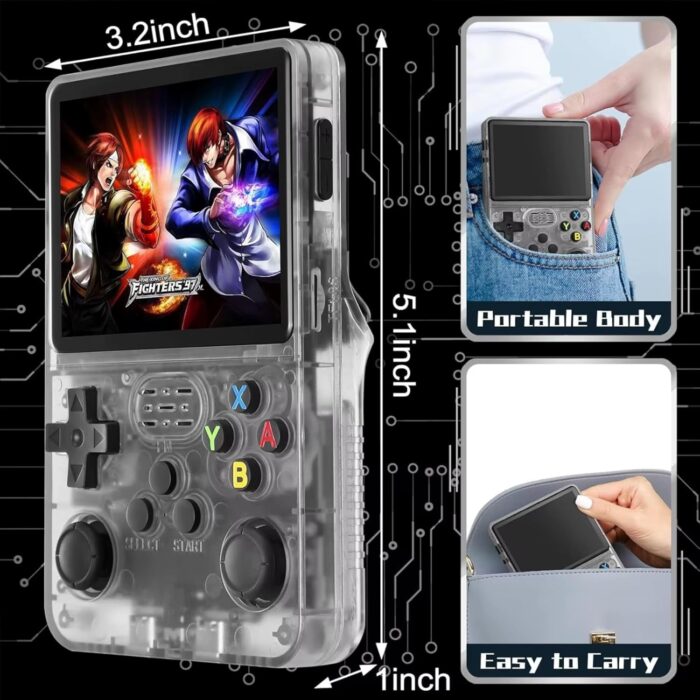 R36s Retro Handheld Game Console,3.5-in 640*480 IPS OCA HD MIPI Screen, 3200mAh OpenSource Linux System RK3326 and 1500 Games, Built-in 64GB TF Card Portable Video Gaming Console (Purple) - Image 7