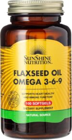 Sunshine Nutrition Flaxseed Oil Omega 3-6-9, 100 Softgels | Support Healthy Heart & Immune Function | Gluten Free