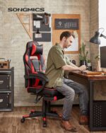 Songmics Racing Gaming Chair, Adjustable Office Chair With Footrest, Ergonomic Design, Tilt Mechanism, Headrest, Lumbar Support, 150 Kg Weight Capacity, Black And Red Obg73Brv1 - Image 2