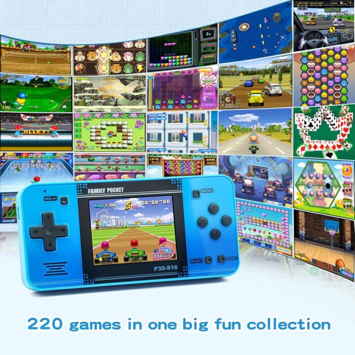 WELLST·G Handheld Game for Kids -Preloaded 220 Retro Video Games, Portable Gaming Player with Rechargeable Battery 3.0" LCD Screen, Mini Arcade Electronic Toy Gifts for Boys Girls (Blue) - Image 2