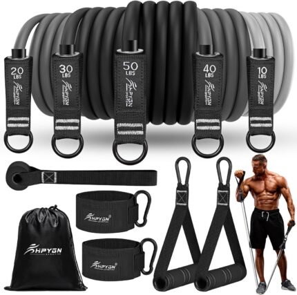 Resistance Bands, Exercise Bands for Working Out, Workout Bands Men, Fitness Bands Set with Handles, Door Anchor, Home Gym Equipment for Musle Training, Physical Therapy, Strength Training, Shape Body