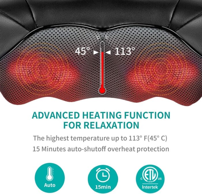 Nekteck Shiatsu Neck and Back Massager with Soothing Heat, Electric Deep Tissue 3D Kneading Massage Pillow for Shoulder, Leg, Body Muscle Pain Relief, Home, Office, and Car Use - Image 4