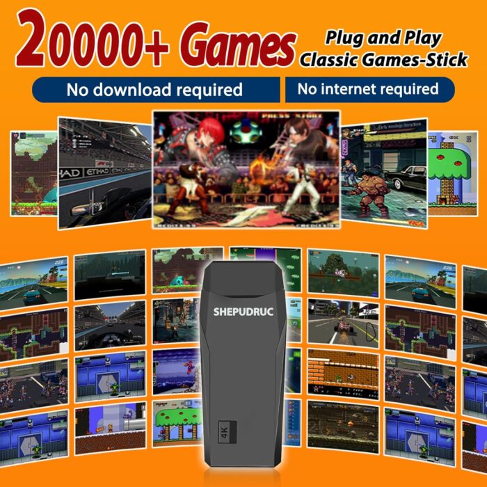 SHEPUDRUC Wireless Retro Handheld Game Console, Game Console Stick Built-in 20000+ Plug-and-Play Video Games, Equipped with 18 Simulators, 4K HDMI Output and Dual 2.4G Controller（50GB Memory Card） - Image 3