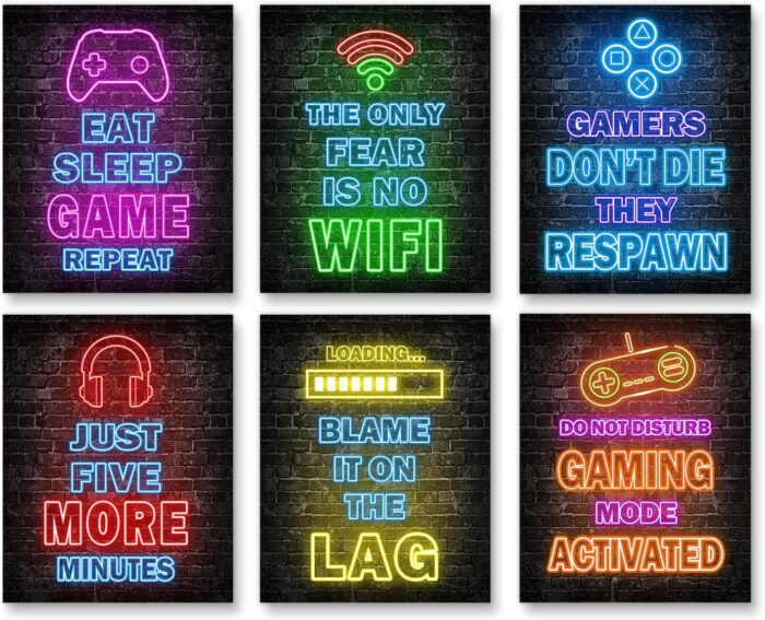 Simimi art Colorful video Game Print Video Game Themed Print Room Wall Decoration, Gamer Wall , 6PCS Controller, Gamer,Teen boy bedroom,Game Room,Kids Room,Unfamed set of 6(8″X10
