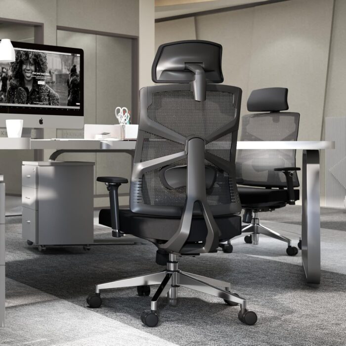 HOLLUDLE Ergonomic Office Chair with Adaptive Backrest, High Back Computer Desk Chair with 4D Armrests, Adjustable Seat Depth, Lumbar Support and 2D Headrest, Swivel Task Chair, Black - Image 7
