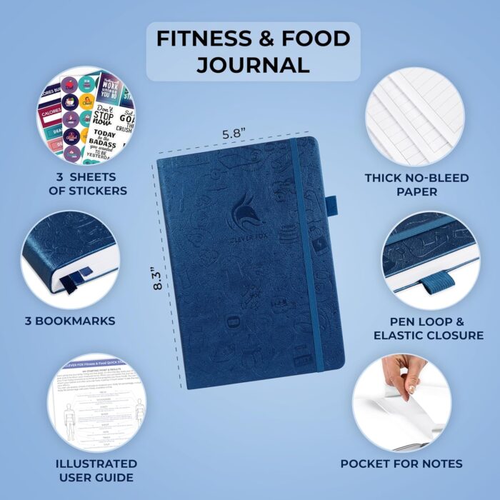 Clever Fox Fitness & Food Journal – Nutrition & Workout Planner for Women & Men – Diet & Gym Exercise Log Book with Calendars, Diet & Training Trackers - Undated, A5 Size, Hardcover (Mystic Blue) - Image 2