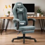 DROGO Premium Ergonomic Gaming Chair, Video Game Chair with Linkage Armrest, Footrest & Adjustable Computer Chair/Home & Office Chair with Fabric Material, Head & Lumbar Pillow with Recline (Grey)
