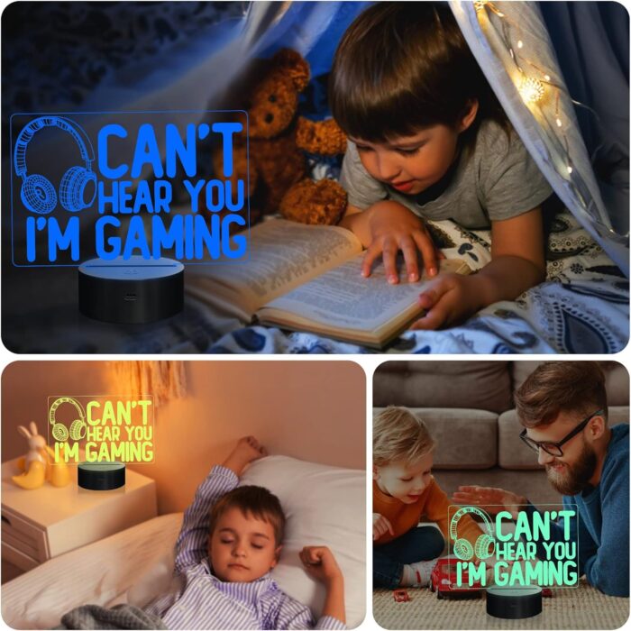NALACAL Can't Hear You I'm Gaming Night Light, Headset Graphic Video Games Gamer Gift Funny 3D Illusion Lamp 16 Colors Changing Touch & Remote Control for Men Gamers Teenagers and Kids - Image 8