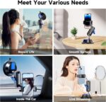 Car Photography Phone Holder Phone Mount, Suction Cup Car Phone Holder, Universal 360° Rotation Anti-Shake Metal Car Phone Holder for Video Recording & Navigation, Applicable for iPhone Samsung, Black - Image 5