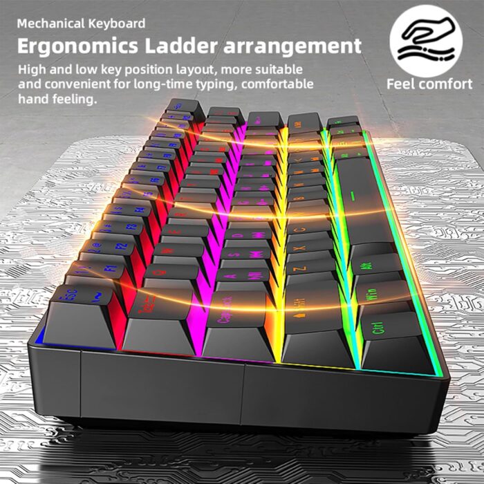 infino Wireless Bluetooth Tri-Mode (2.4G/Bluetooth/USB-C) Mechanical Keyboard, Multi-Platform Support (Windows/Mac/Linux/Tablet), Rechargeable 61-Key RGB Backlit Brown Switch Gaming Keyboard - Image 5