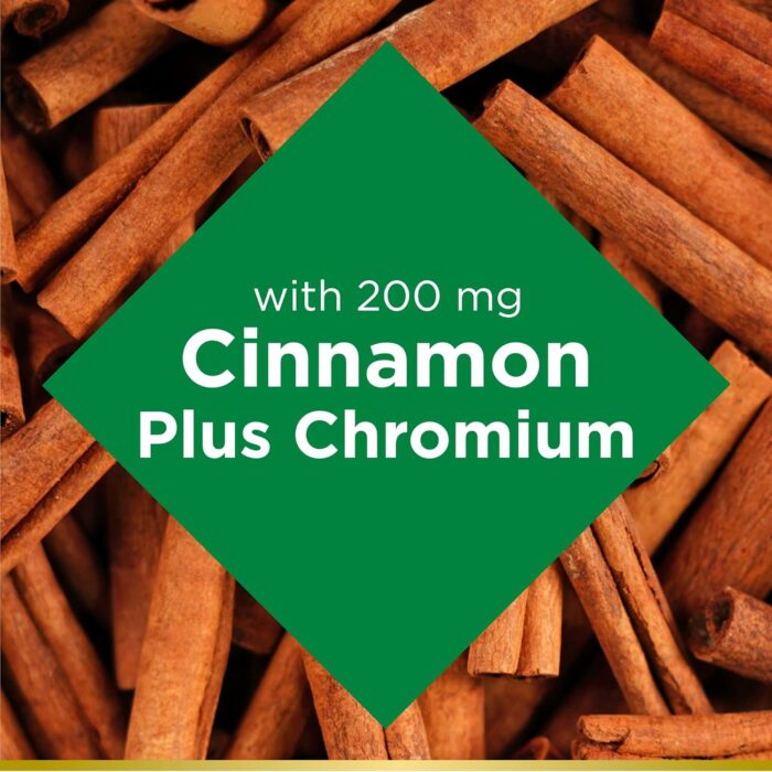 Nature's Bounty Cinnamon 2000mg Plus Chromium, Sugar Metabolism Support Supplement, 60 Capsules - Image 3