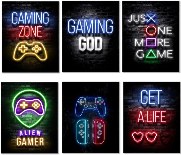 Gamer Room Decor Posters for Boys | Video Game Wall Art | Fashion Gaming Posters for Game Room (Unframed, 8×10 Inch, 6 Pieces)