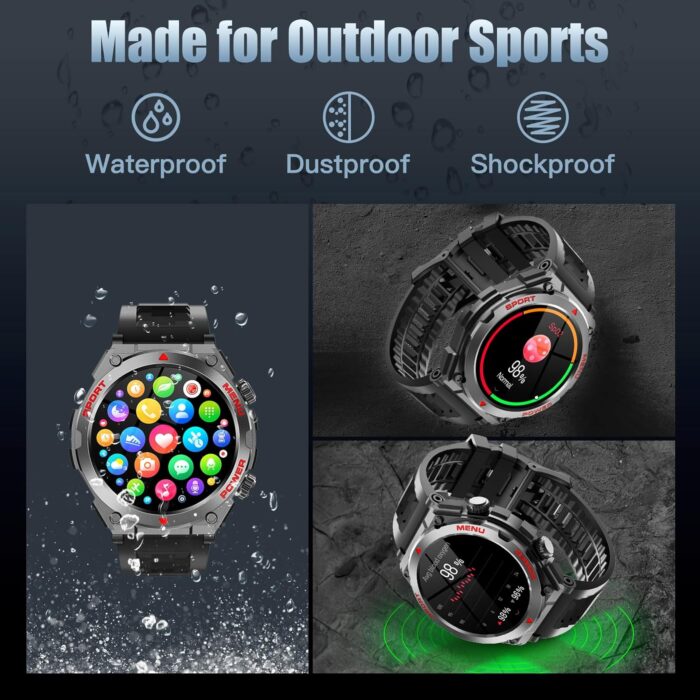 Jdcrsj Military Smart Watch, 1.52-Inch Smartwatch with Text and Call, Heart Rate, Blood Oxygen, and Activity Trackers - Compatible with iPhone and Android, for Men and Women (Classic, Black) - Image 5