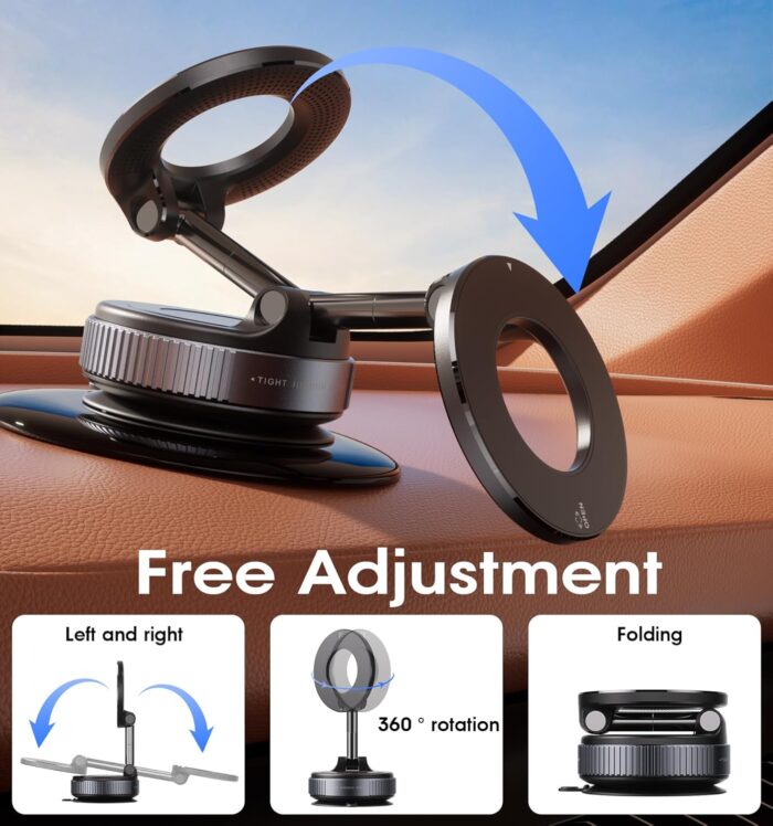 REOKILY Strong Magnetic Car Phone Holder for MagSafe, Ultra Vacuum Suction Cup Phone Mount 360° Cell Phone Holders for Your Car Accessories for iPhone 16 15 14 13 12 Android - Image 5