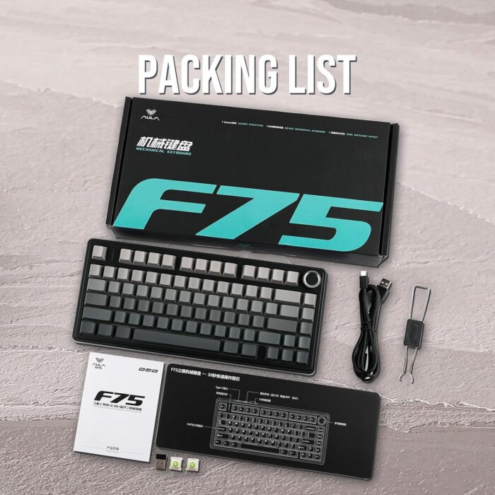 EPOMAKER x AULA F75 Gasket Mechanical Keyboard, 75% Wireless Hot Swappable Gaming Keyboard with Five-Layer Padding&Knob, Bluetooth/2.4GHz/USB-C, RGB (Black Gradient, LEOBOG Reaper Switch) - Image 8