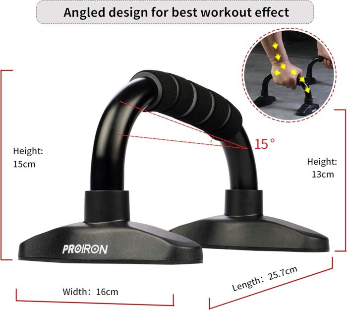 PROIRON Push Up Bar Stands, Push Up Handles with Non slip Foam Grip for Chest Press, Home Gym Fitness Exercise, Strength Training (1 pair Black) - Image 3