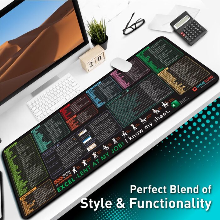 Glittery Garden Excel Shortcut Keys Mouse Pad - Extended Large XL Cheat Sheet Gaming Mousepad | PC Office Spreadsheet Keyboard Mat | Non-Slip Stitched Edge - Image 6