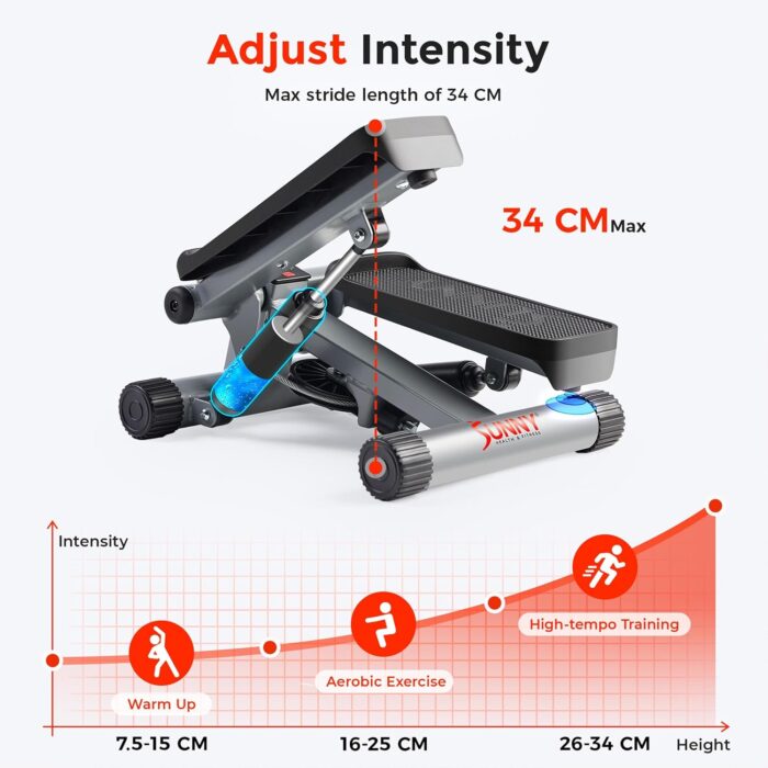 Sunny Health & Fitness Mini Steppers for Exercise at Home, Stair Step Workout Machine with Resistance Bands, Full Body Cardio Equipment - Image 3