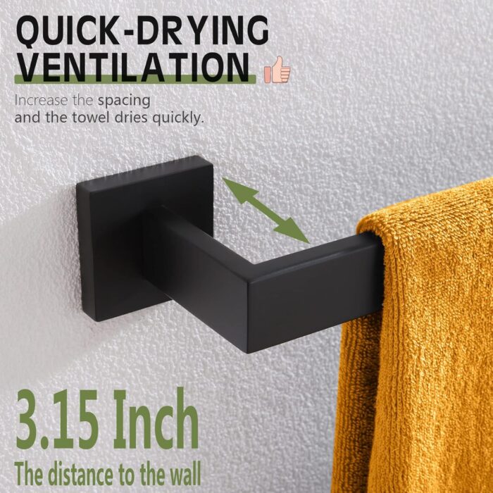 KOKOSIRI 16-Inch Single Towel Bar, Bathroom Kitchen Towel Holder, Wall Mounted SUS304 Stainless Steel Towel Rack, Matte Black, B4003BK-L16 - Image 8