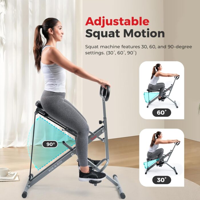Sunny Health & Fitness Row-N-Ride Squat Assist Trainer for Glutes & Legs Workout with Adjustable Resistance, Easy Setup, Foldable Exercise Machine, Optional Multi Function Equipment - Image 5