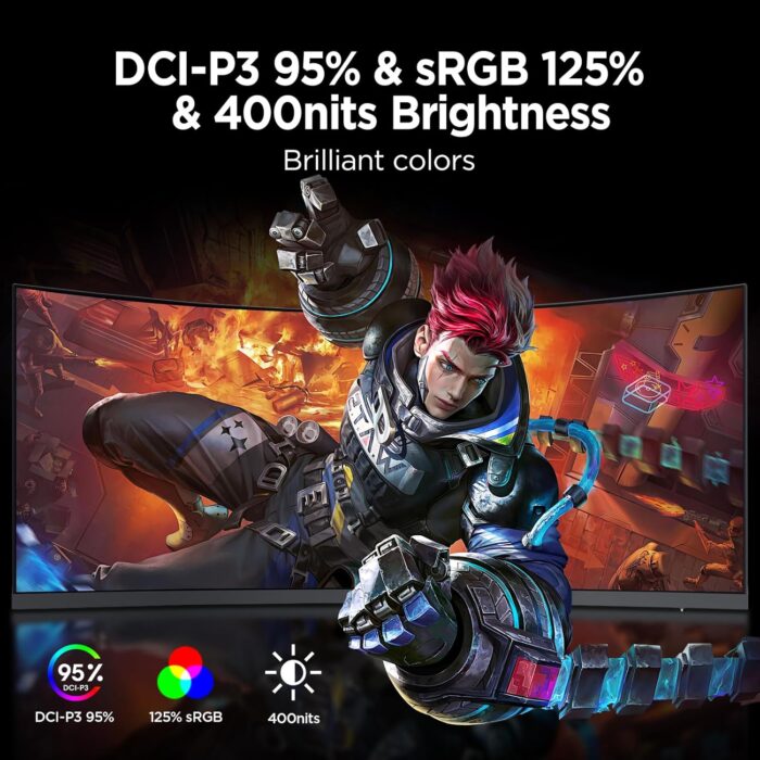 KOORUI 34-inch Curved Ultrawide WQHD 3440×1440 Gaming Monitor, 165Hz 1000R- PIP/PBP, 1ms(MPRT), HDR400, DCI-P3 95%, FreeSync Premium, 1 x DP 1.4 & 2 x HDMI 2.0, Tilt Height Swivel Adjustment, 34E6UC - Image 3