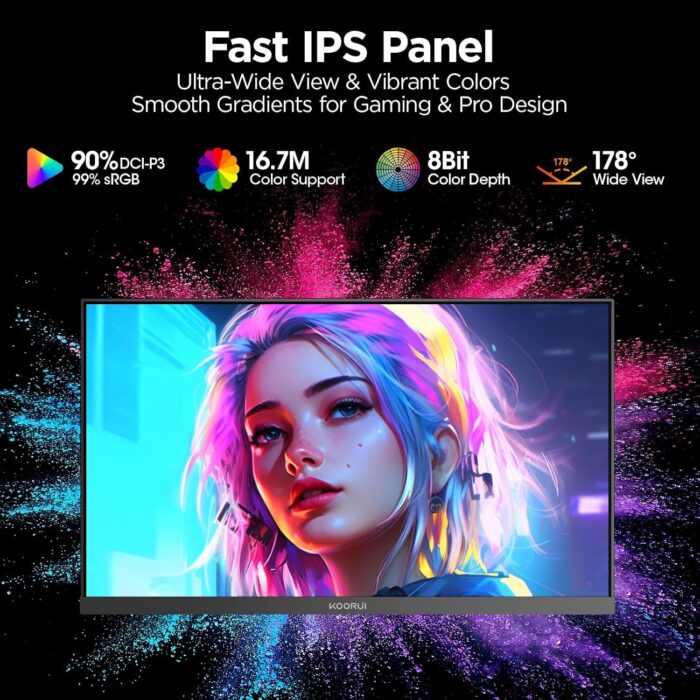 KOORUI Gaming Monitor 25-inch, 170Hz FHD 1080p Computer Monitor, 1ms GTG, Adaptive G-Sync, FreeSync Premium, 3 Sides Frameless, HDMI x 2, DisplayPort, Black, 25E3A - Image 4