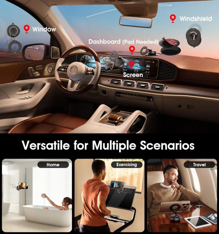 REOKILY Strong Magnetic Car Phone Holder for MagSafe, Ultra Vacuum Suction Cup Phone Mount 360° Cell Phone Holders for Your Car Accessories for iPhone 16 15 14 13 12 Android - Image 2