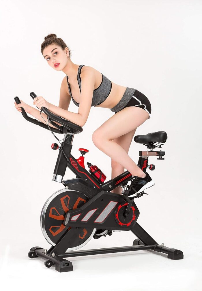 SKY LAND Indoor Spin Bike – Adjustable Stationary Exercise Bike with 8KG Flywheel, 10-Level Magnetic Resistance, LCD Display, Quiet Belt Drive & Transport Wheels for Home Gym Workouts (Black) EM-1548 - Image 5