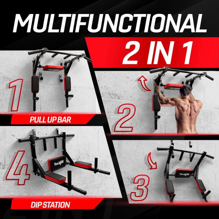 Yes4All Heavy Duty Wall Mounted Pull Up Bar – Multi-Grip Ceiling Strength/Joist Mount/Chin-Up Bar for Home Gym Portable - Image 6