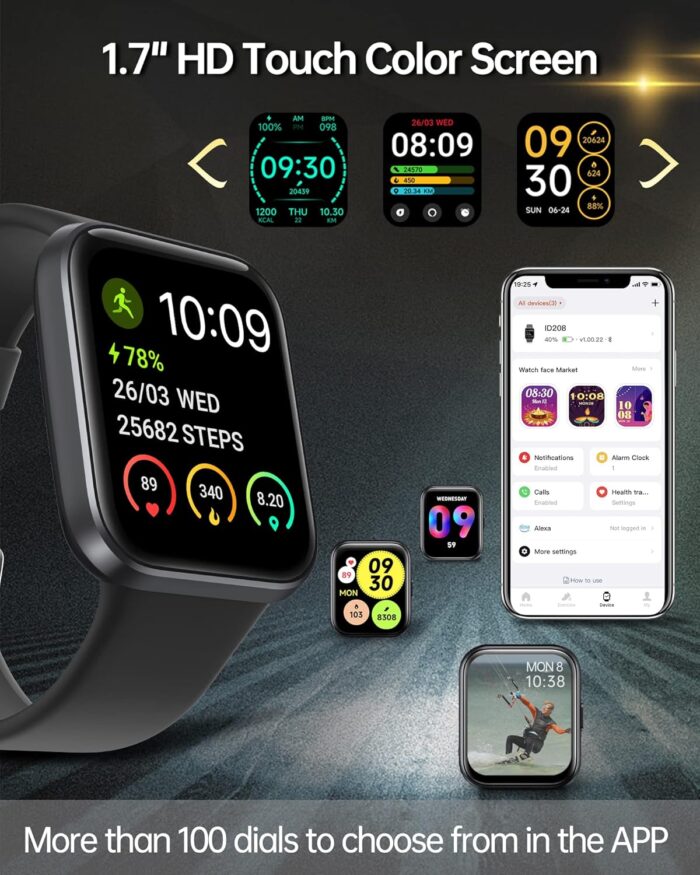 VRPEFIT Smart Watch for Men [Answer/Make Call], 1.7" Touchscreen Fitness Tracker with Heart Rate Blood Oxygen Sleep Monitor Compatible with iPhone & Android, Alexa Built-in, IP68 Waterproof Watch - Image 7